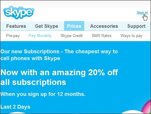 skype sign in
