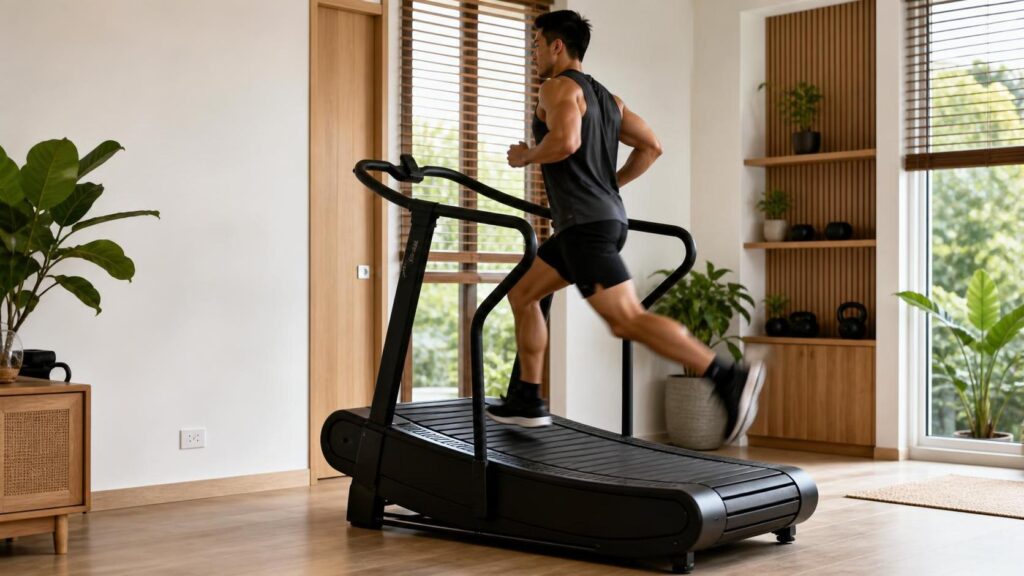 ลู่วิ่งไม่ใช้ไฟฟ้าแบบโค้งสำหรับ HIIT Norwegian 4x4 และ Zone 2 ที่บ้าน